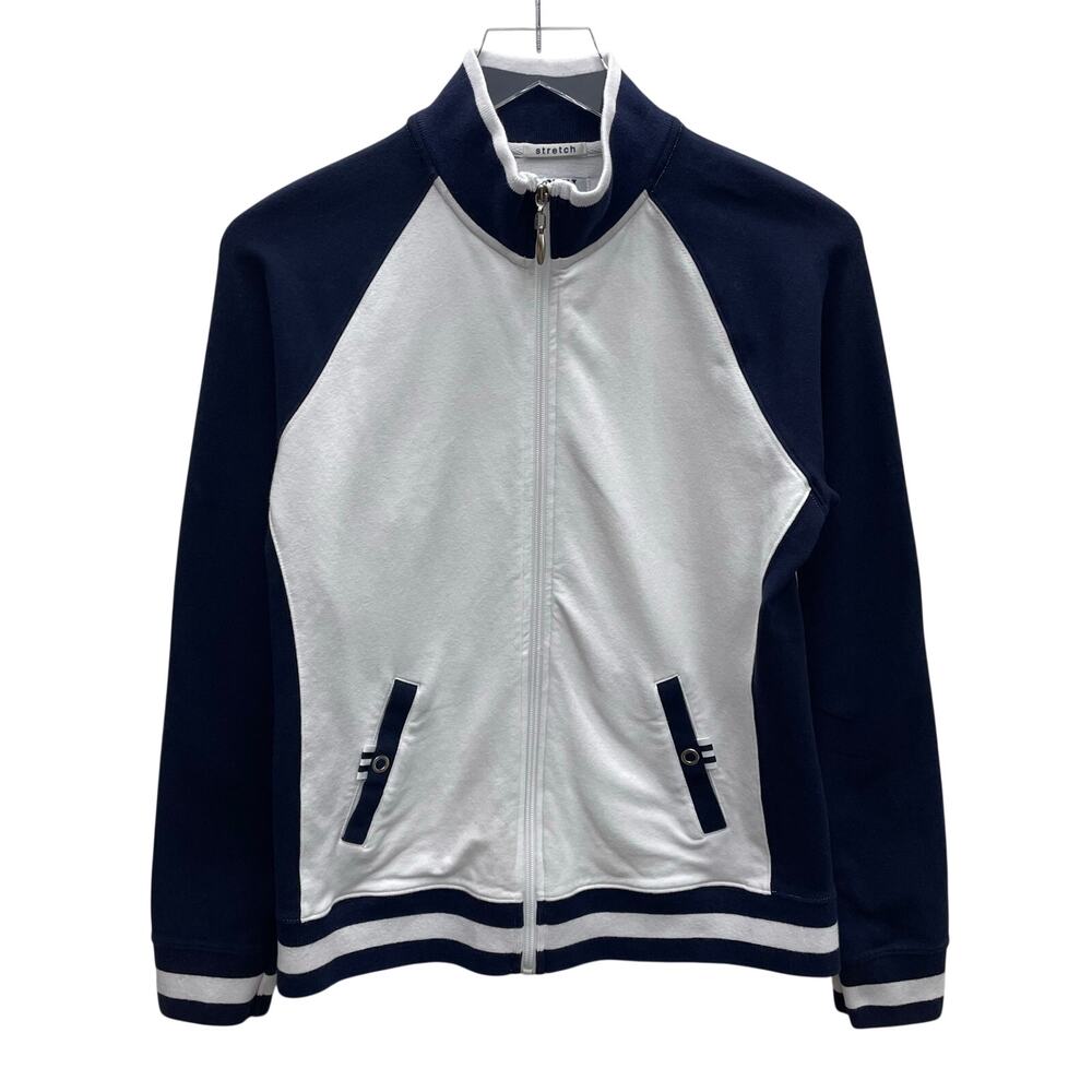 New York Laundry Navy & White Color-block Full Zip Jacket Women’s Size Medium